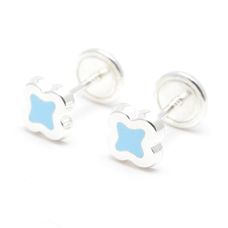 Pendientes Plata Trébol Azul