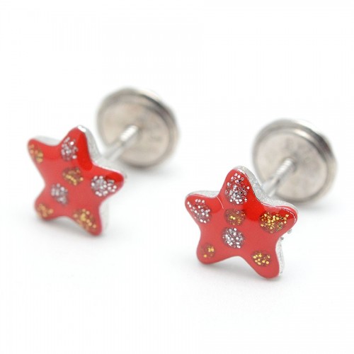 Pendientes Plata Estrella Roja