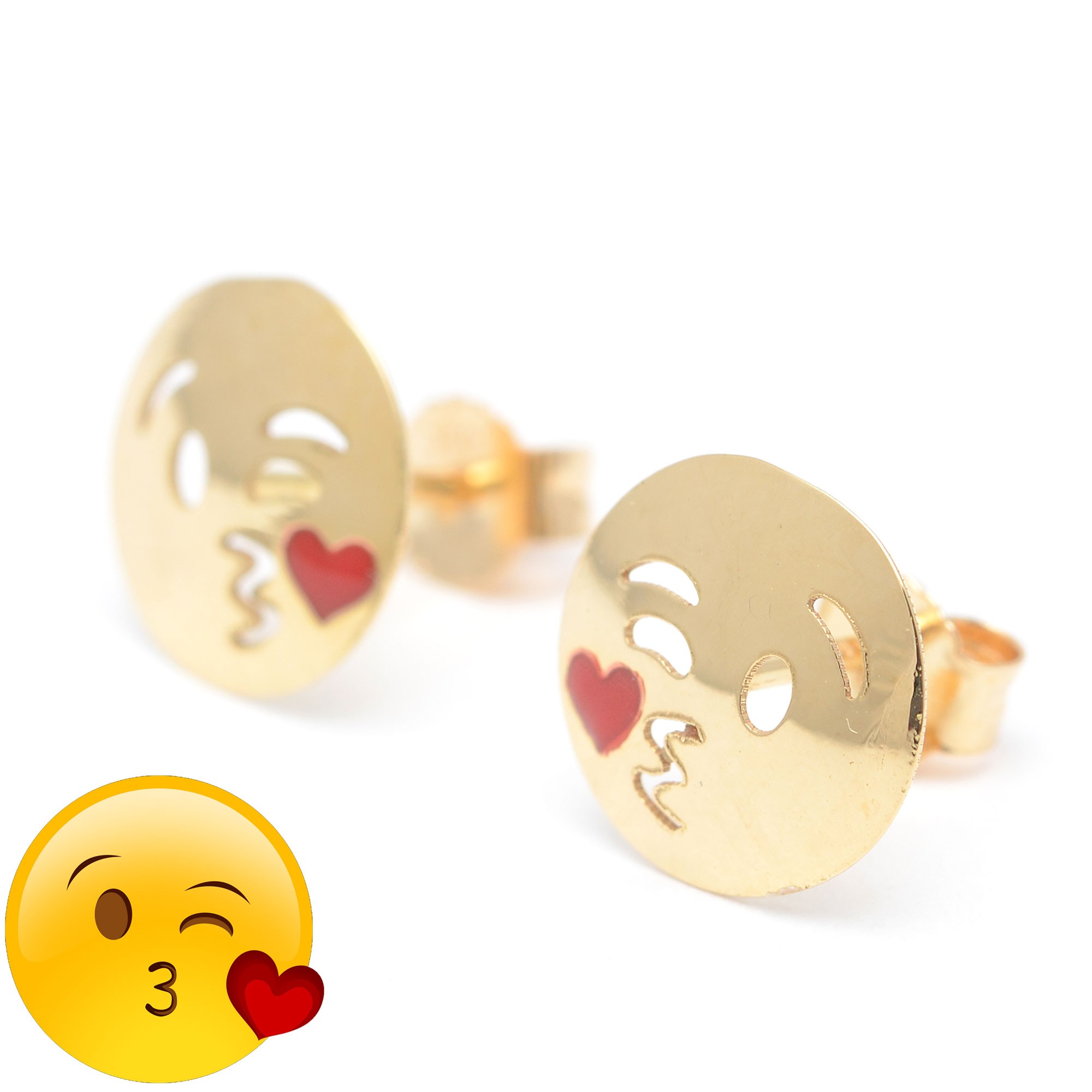 Pendientes Oro Chica Ni a Infantil Emoticono Carita Beso