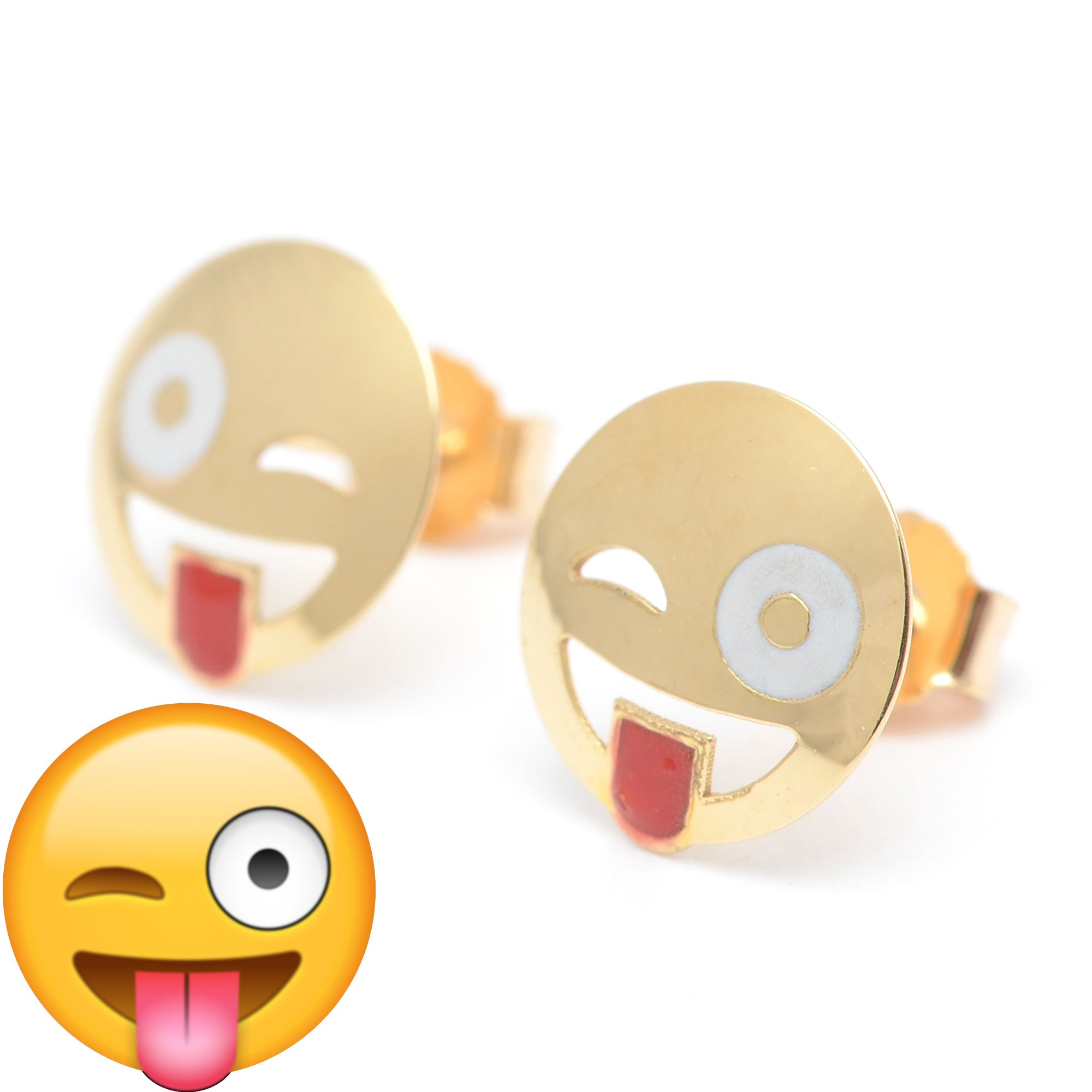 Pendientes Oro Chica Ni a Infantil Emoticono Carita Sacando Lengua