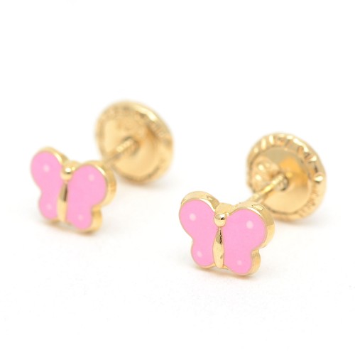 Pendientes Oro Bebé Mariposas Rosa