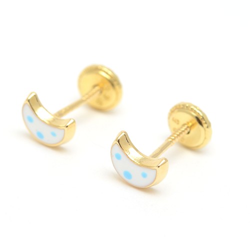 Pendientes Dorados Rosca Luna Blanca