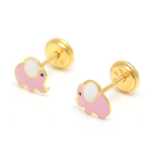 Pendientes Dorados Rosca Elefante Rosa