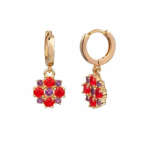 Pendientes Dorados Aros Flor Roja