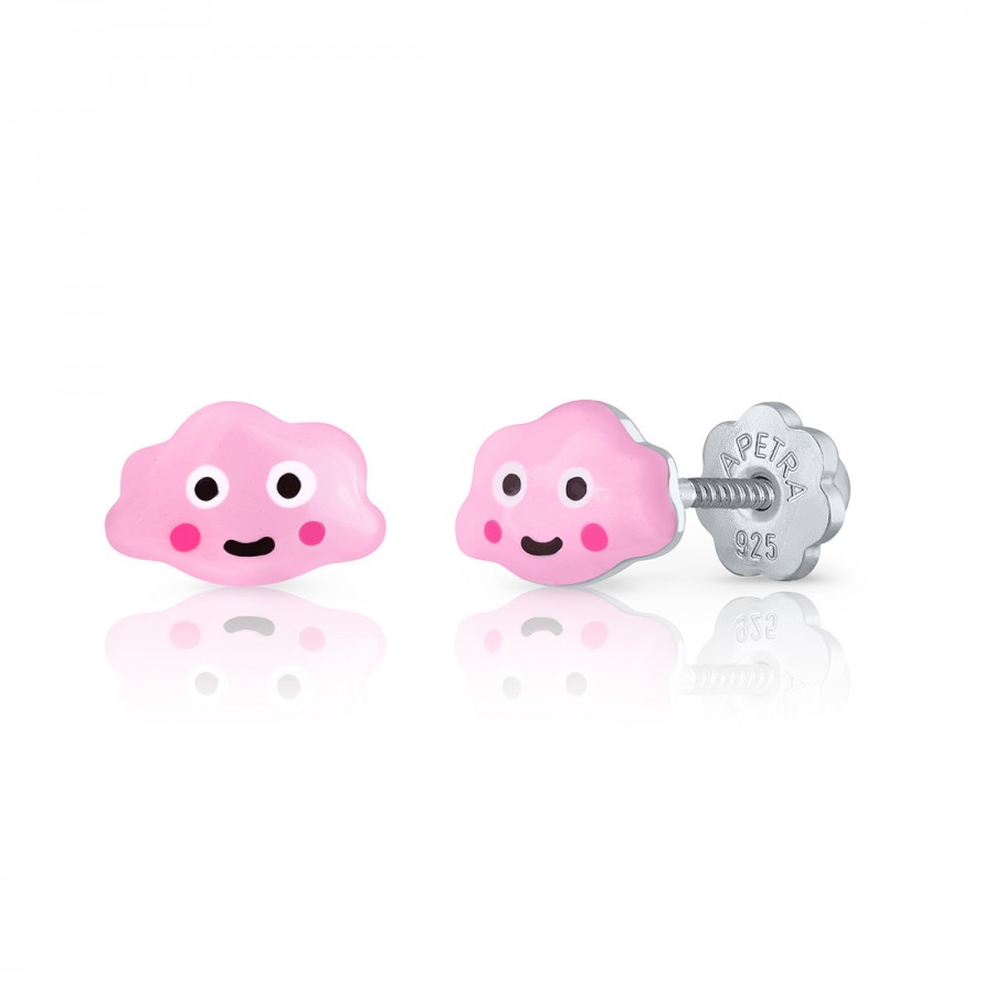 Pendientes Plata Bebé Niña Infantil Rosca Nube Rosa