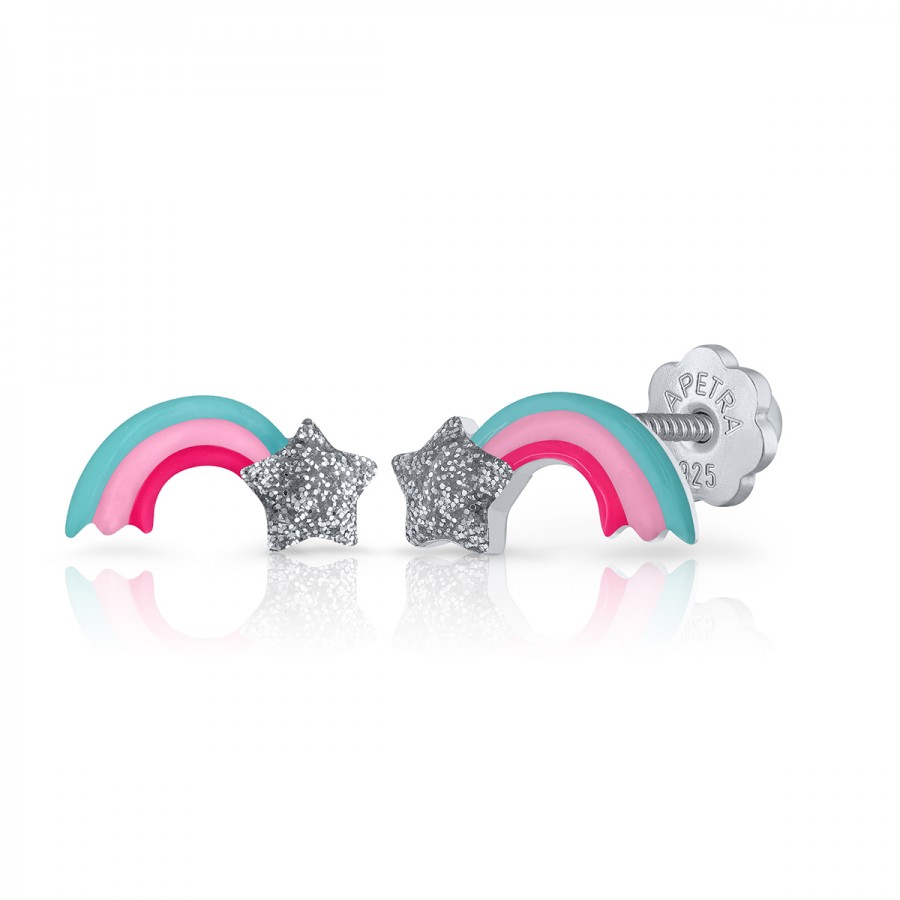 Pendientes Plata Arco Iris Rosa