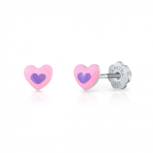 Pendientes Plata Corazón Rosa