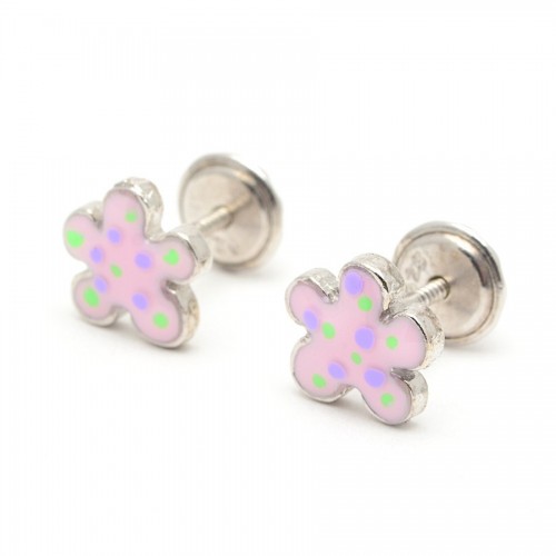 Pendientes Plata Flor Rosa