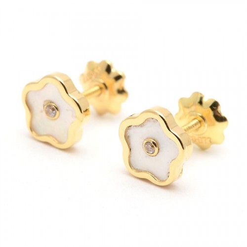 Pendientes Oro Flor Blanca Nácar